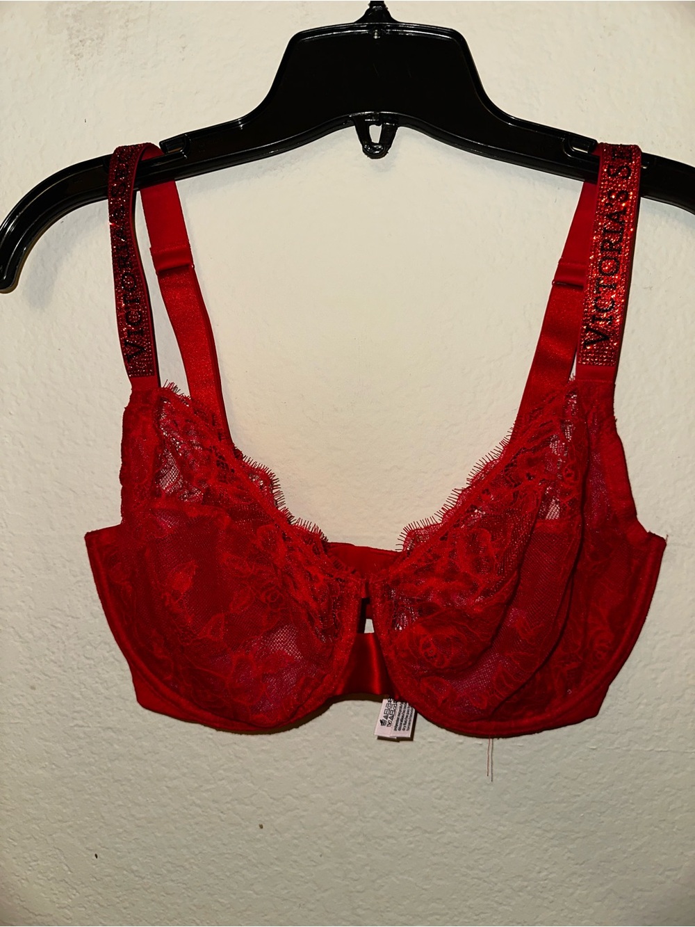 Victorias secret red bra bling strap very sexy unlined demi bra size 34G